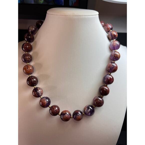 NEW Cacoxenite in amethyst graduated beaded necklace with gold vermeil - Picture 2 of 12